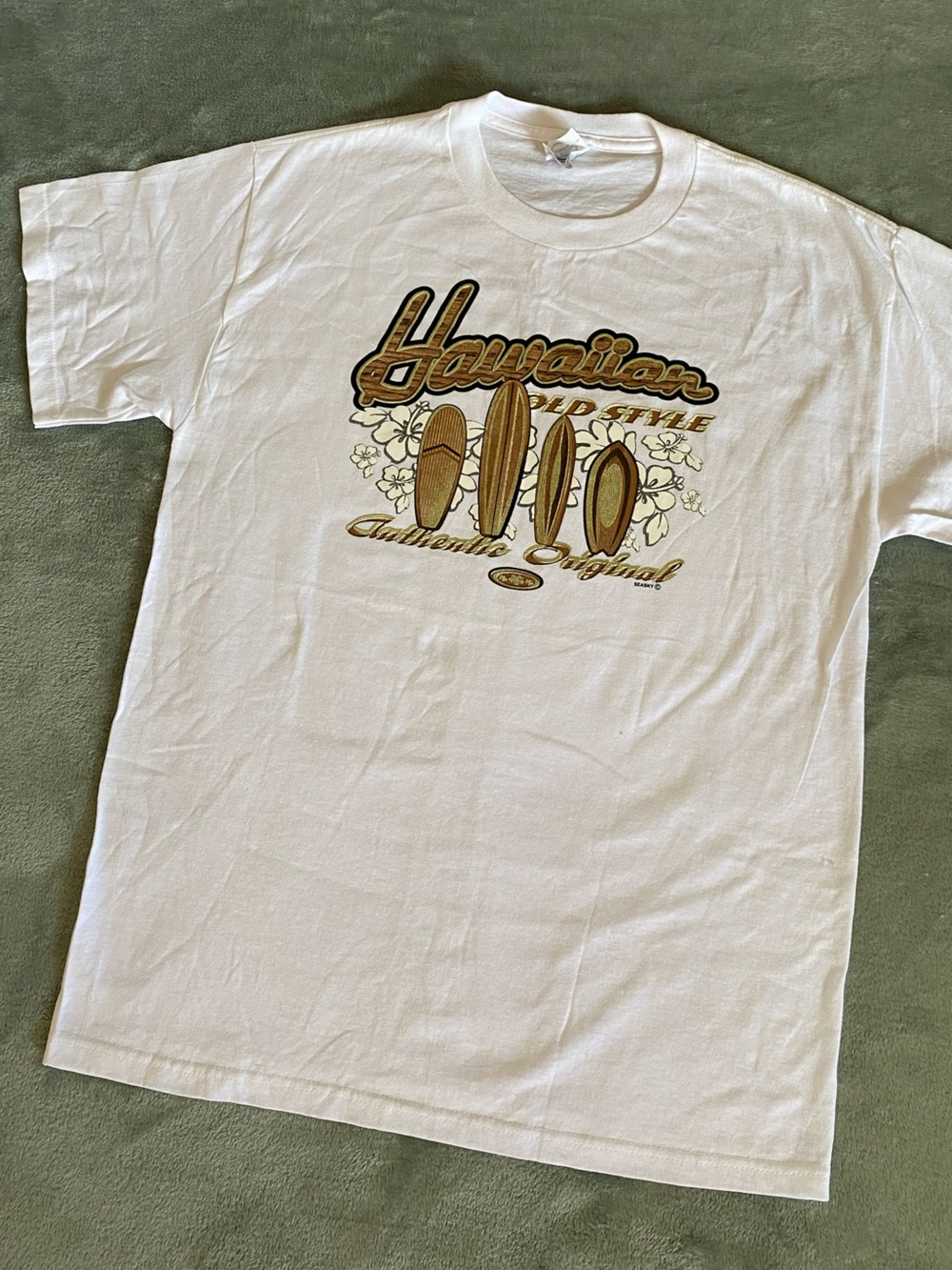 Vintage Hawaiian Surfboard Graphic Tee White Delta Pro Weight Surf Beach M